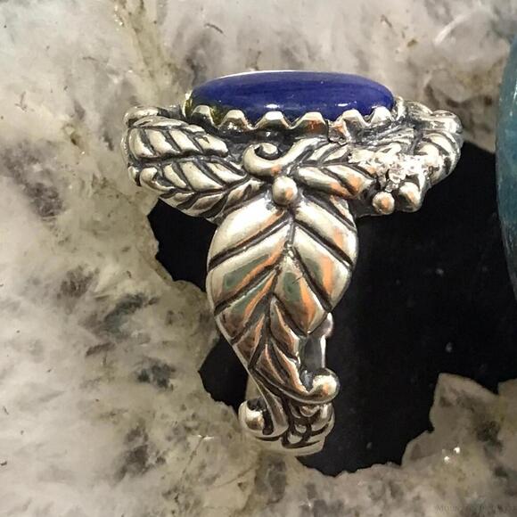 Carolyn Pollack Sterling Silver Oval Lapis Decorated Ring For Women - Picture 6 of 10